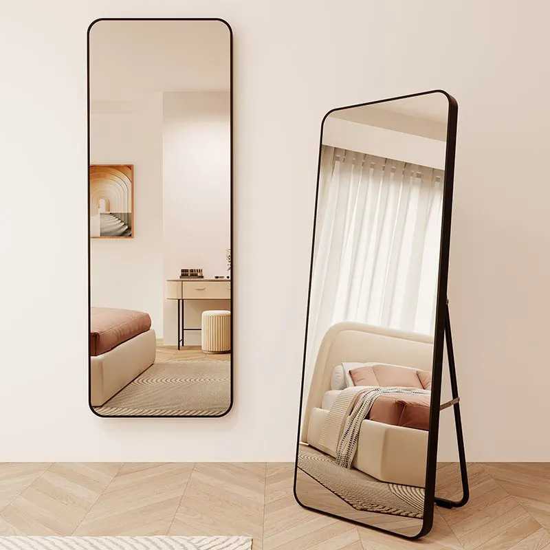 Full-Length Mirror, Floor Mirror, Household Aluminum Alloy Dressing Mirror for Girls' Bedroom, Dormitory Simple Wall-Mounted Mirror, Internet Celebrity Fitting Mirror