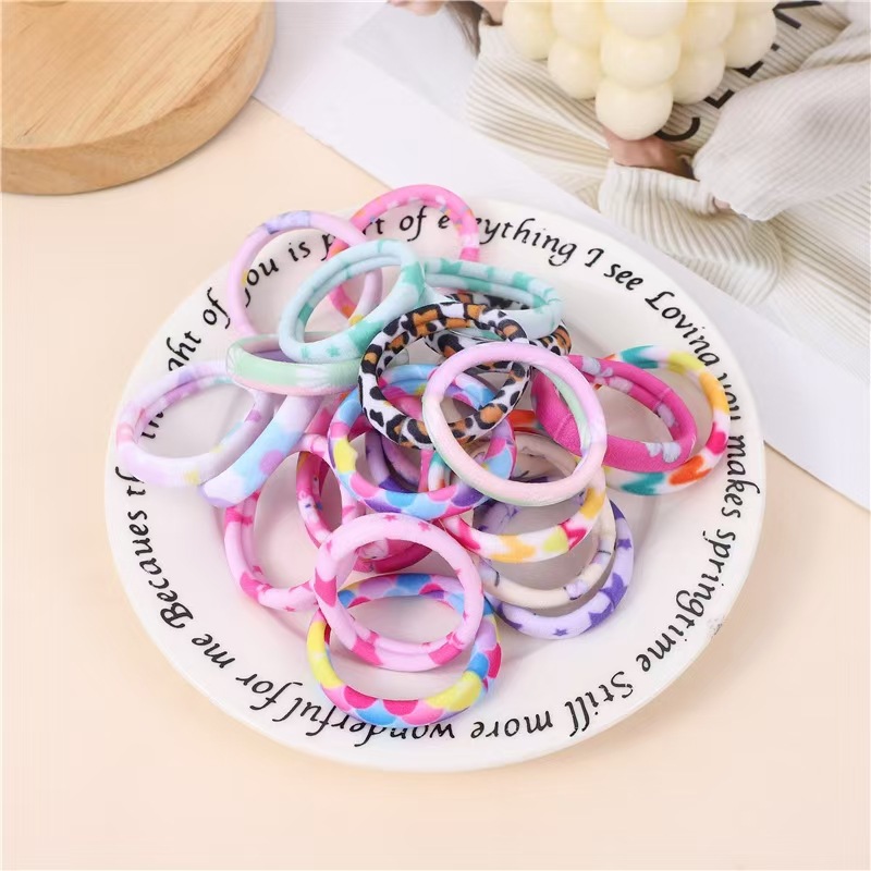 4cm Colorful Nylon Printed Hair Band Rubber Band Women's Korean Style High Elastic and Durable Towel Ring Simple Hair Accessories Headband