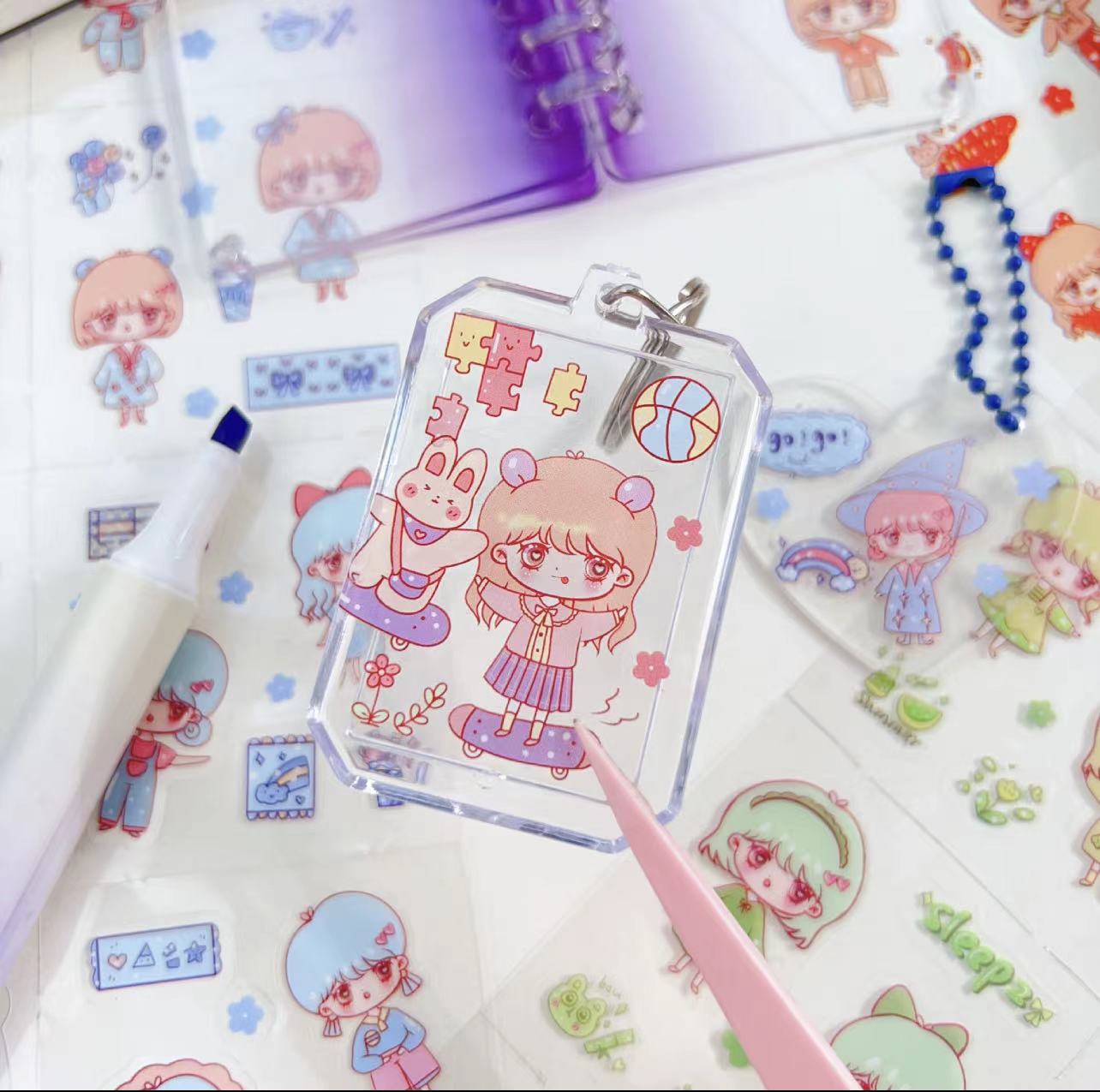 Pink Plastic Pointed Tweezers Handbook Student Special Clip DIY Manicure Clip Diamond Sticker Nie Zi Suitable for Kidsren