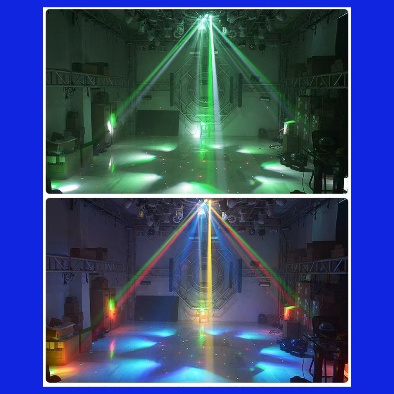 Atmosphere light six-arm beam shaking head light stage infinite rotating bee eye laser light bar disco voice control ktv light