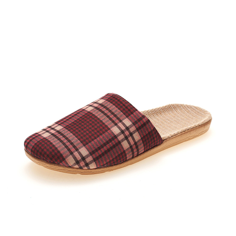 New Summer Men's and Women's Linen Plaid Korean Style Chiffon Soft Bottom Washable Household Indoor Sandals and Slippers for Outer Wear