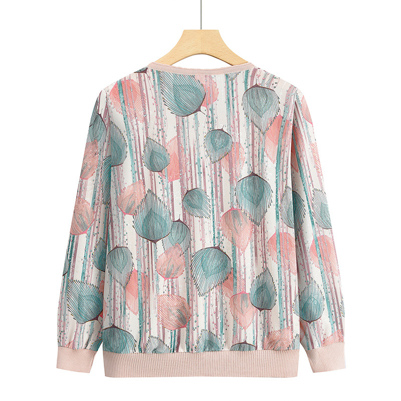 New Printed Spring and Autumn Loose Casual Long-sleeved Shirt for Middle-aged and Elderly Mother Clothes Round Neck Printed 60-year-old Grandma Clothes