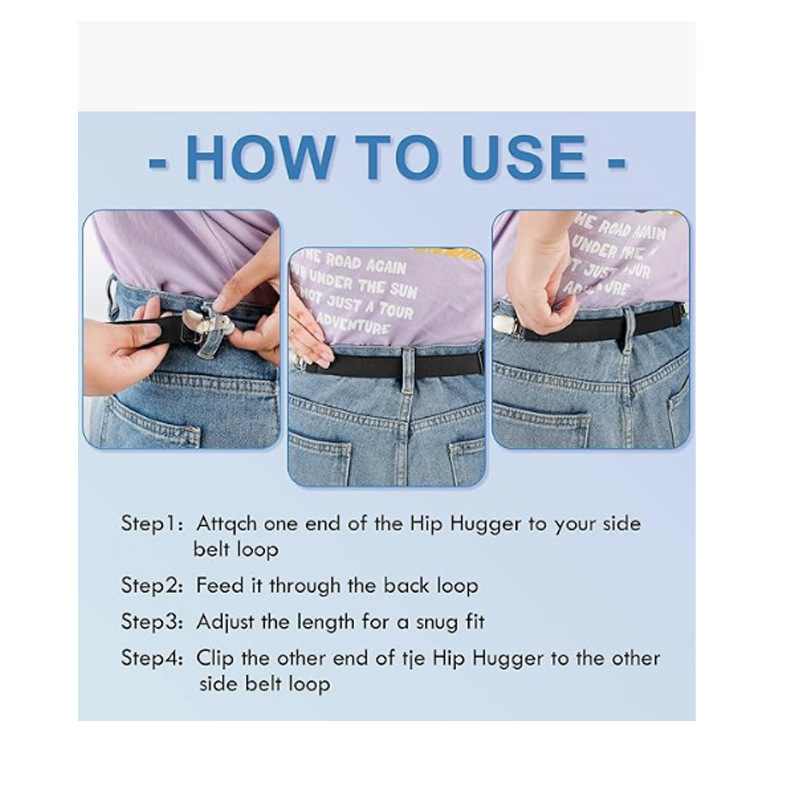 Adjustable hip elastic belt pants waist tightening pants elastic belt clip women men back drawstring