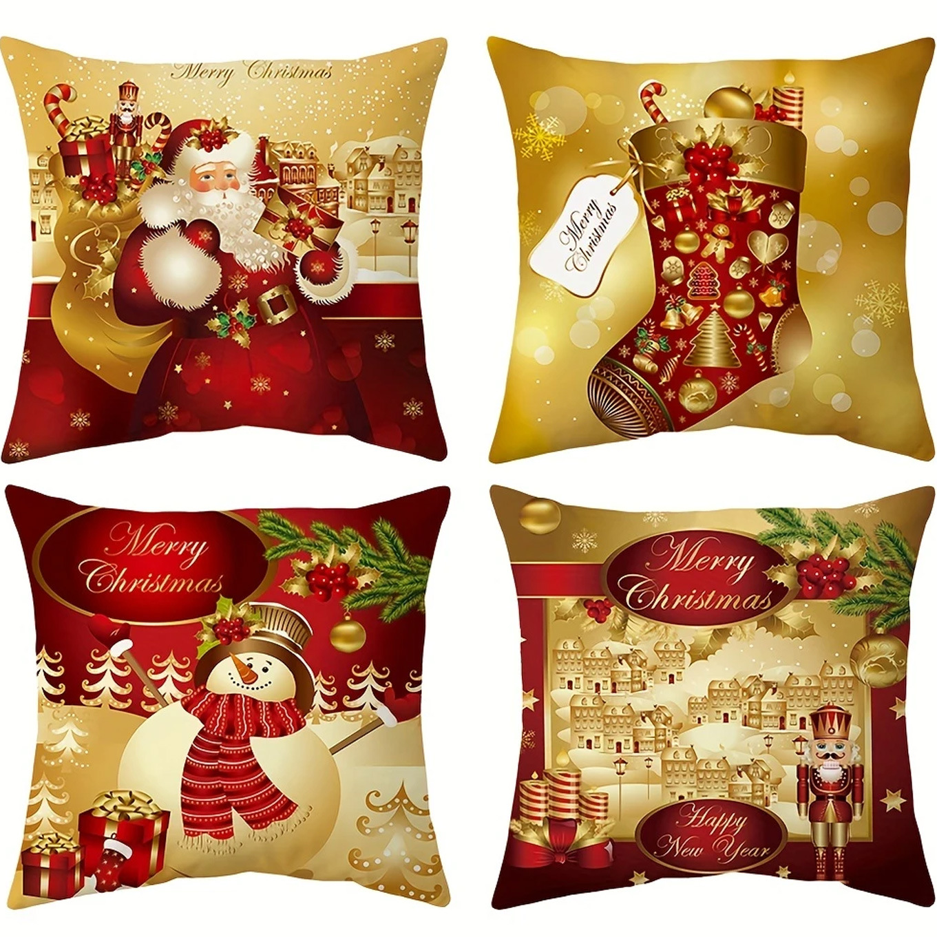 Temu Amazon’S Most Popular 4 Models with Christmas Patterns Santa Claus, Snowman, Deer Single-Sided Printing