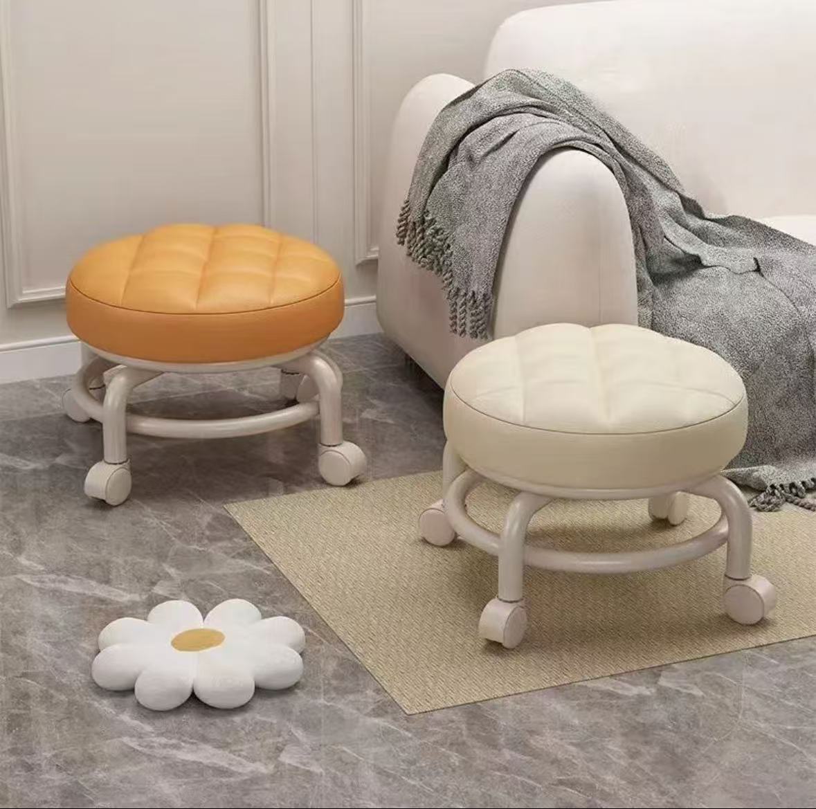 Popular Swivel Small Stool for Home Use, Acrylic Caster Low Stool for Living Room, Baby Care Artifact, Movable Sitting Stool with Beautiful Seam