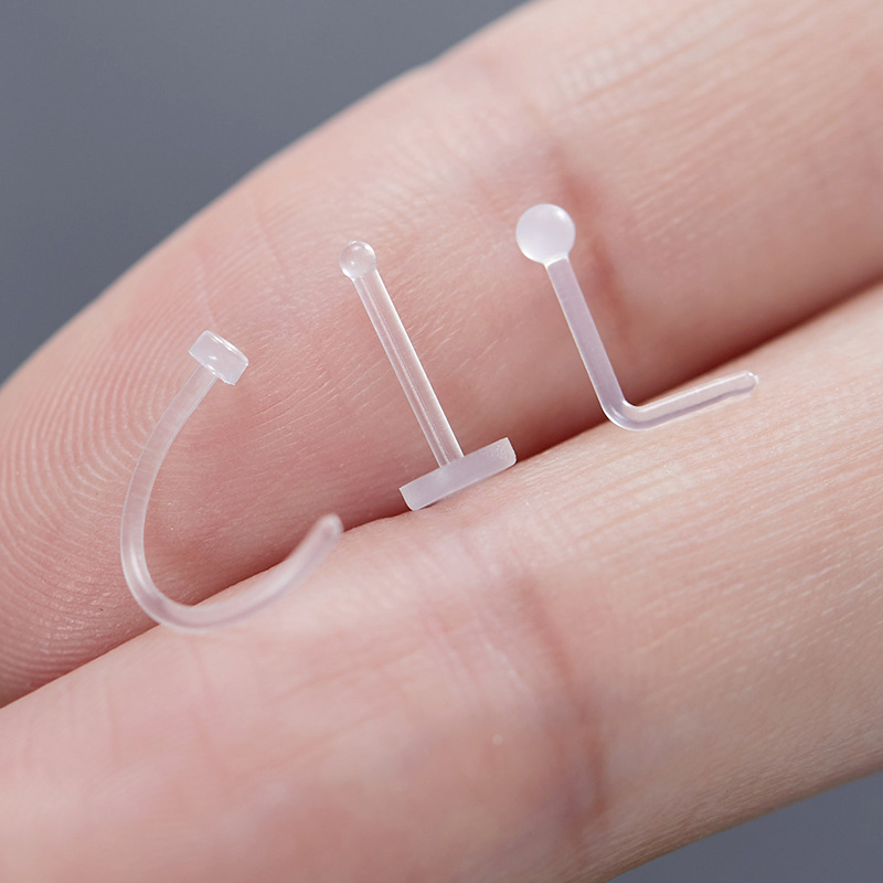 Transparent invisible lip nose nail straight rod L rod C shape new European and American personality style PP material nose ring puncture jewelry