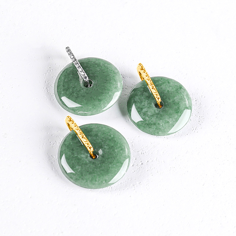 Natural jadeite A bean green small safety buckle pendant S925 silver inlaid ice jade pendant necklace women's wholesale