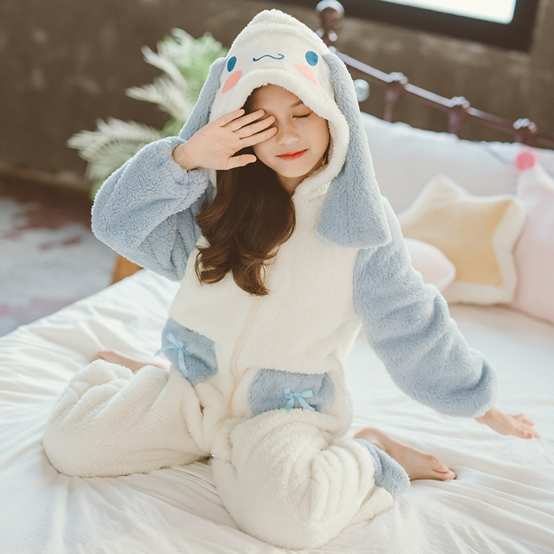 Girls' Autumn and Winter One-piece Pajamas Flannel One-piece Girls' Thickened Baby's Cute Cinnamon Dog and Velvet Pajamas