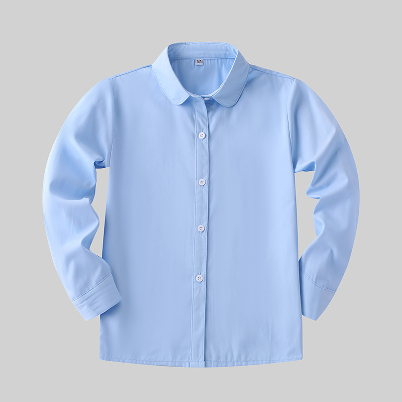 Children's pure white shirt boys with velvet cotton warm shirt long sleeve primary and secondary school students school clothing wholesale