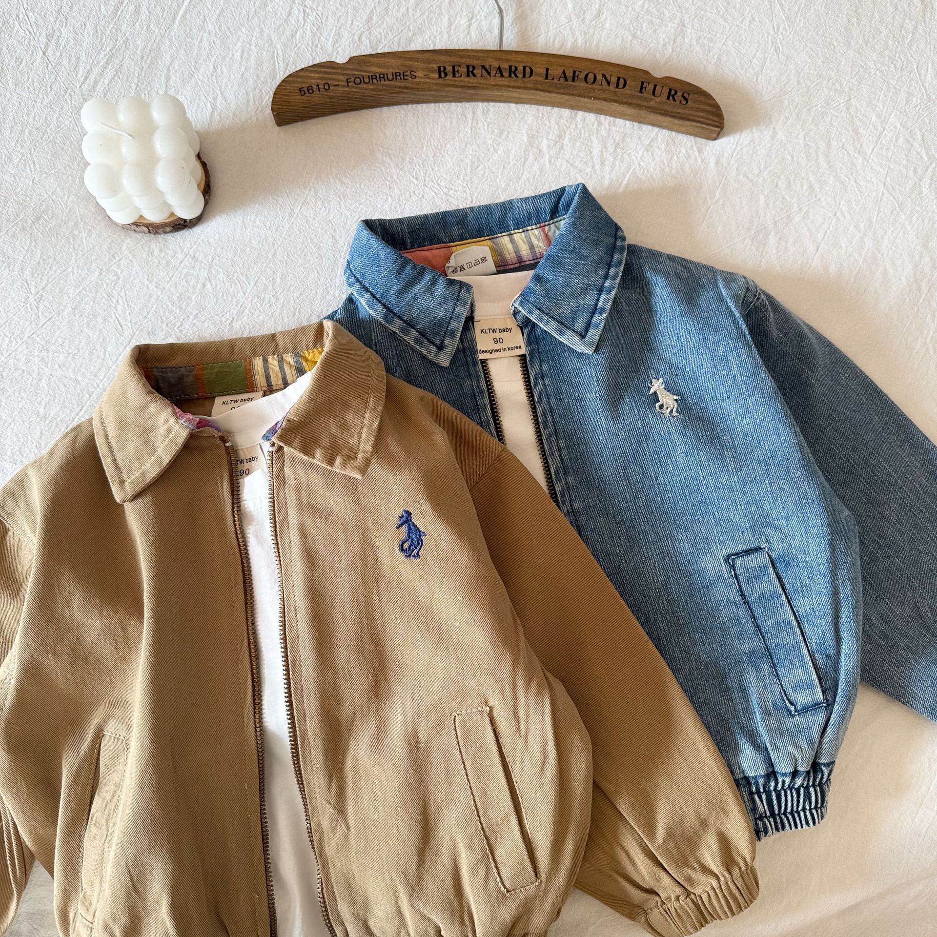 Children's Denim coat 2025 spring and autumn classic retro distressed washed zipper baby solid color jacket top