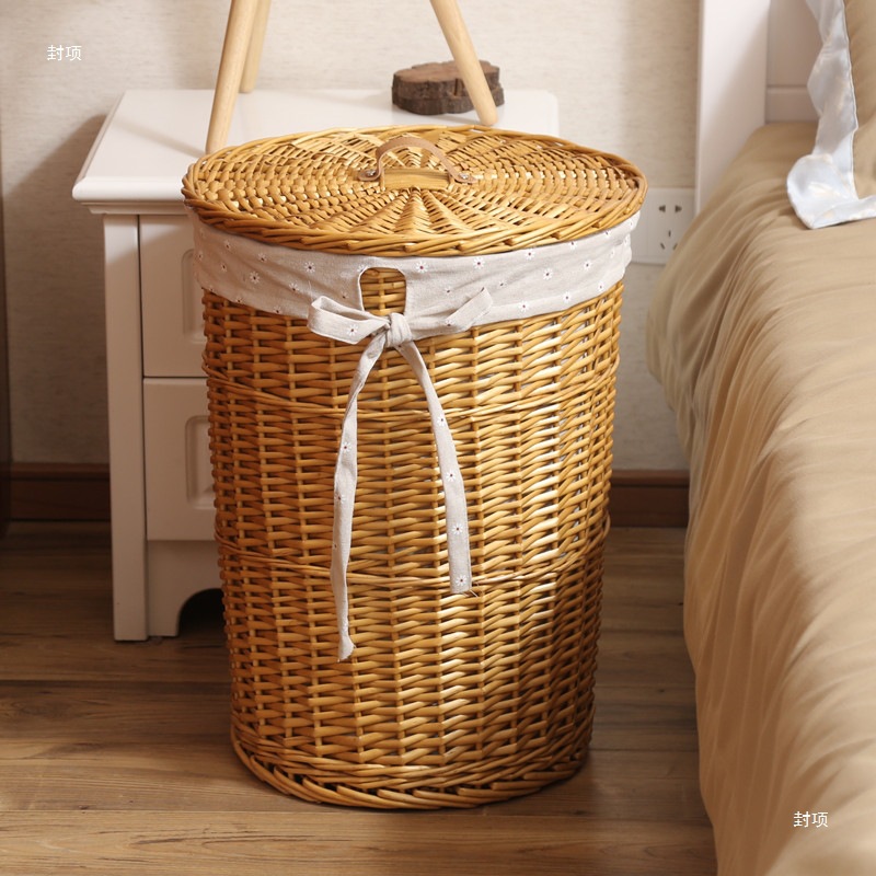 Storage Basket for Dirty Clothes, Rattan Woven Dirty Clothes Storage Basket, Dirty Clothes Hamper for Hot Pot Restaurants, Hotels, and Dining Establishments, Wicker Clothing Basket