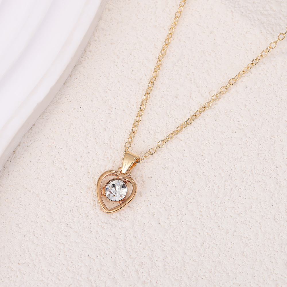 Amazon Cross-border European and American Crystal Love Jewelry Fashion Temperament Peach Heart Necklace Earrings Ring Bracelet Four-piece Set