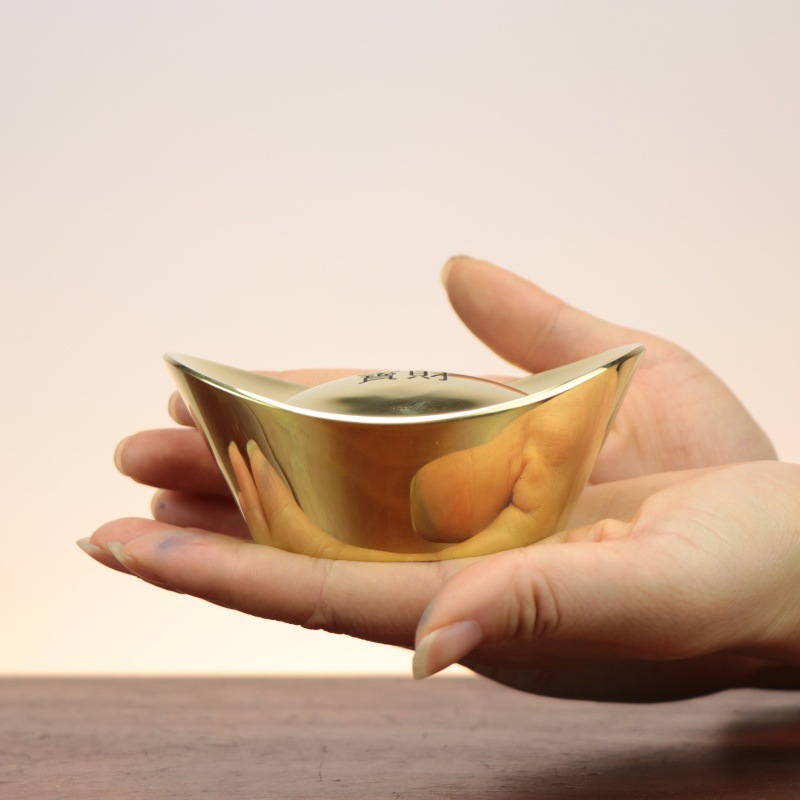 Solid Gold Ingot Brass Ornaments Props God of Wealth Living Room Cornucopia Decorations Opening Housewarming Craft Gifts