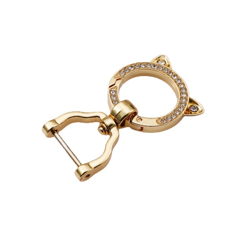 Cat Ear Buckle with Diamond Spring Ring Drill Ring Hardware Buckle Car Key Chain Horseshoe Buckle Car Key Cover Pendant