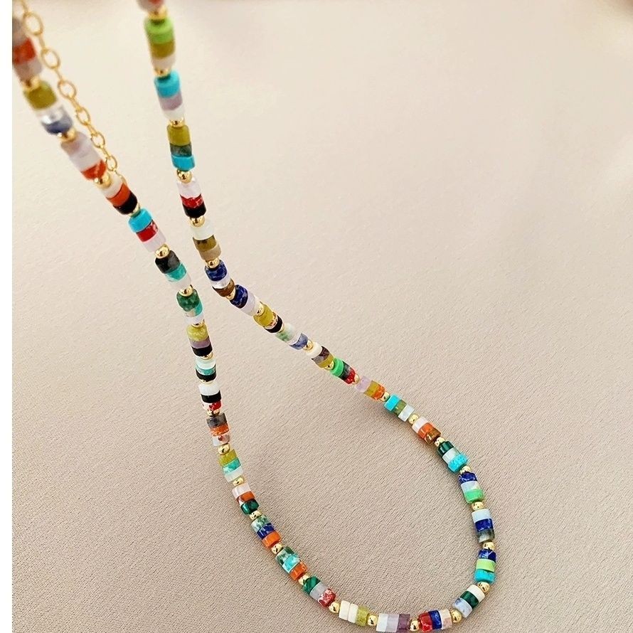 Natural Color Gem Gold Doudou White Baihe Same Style European and American Clavicle Chain Necklace Necklace Jewelry Women's Good Matching