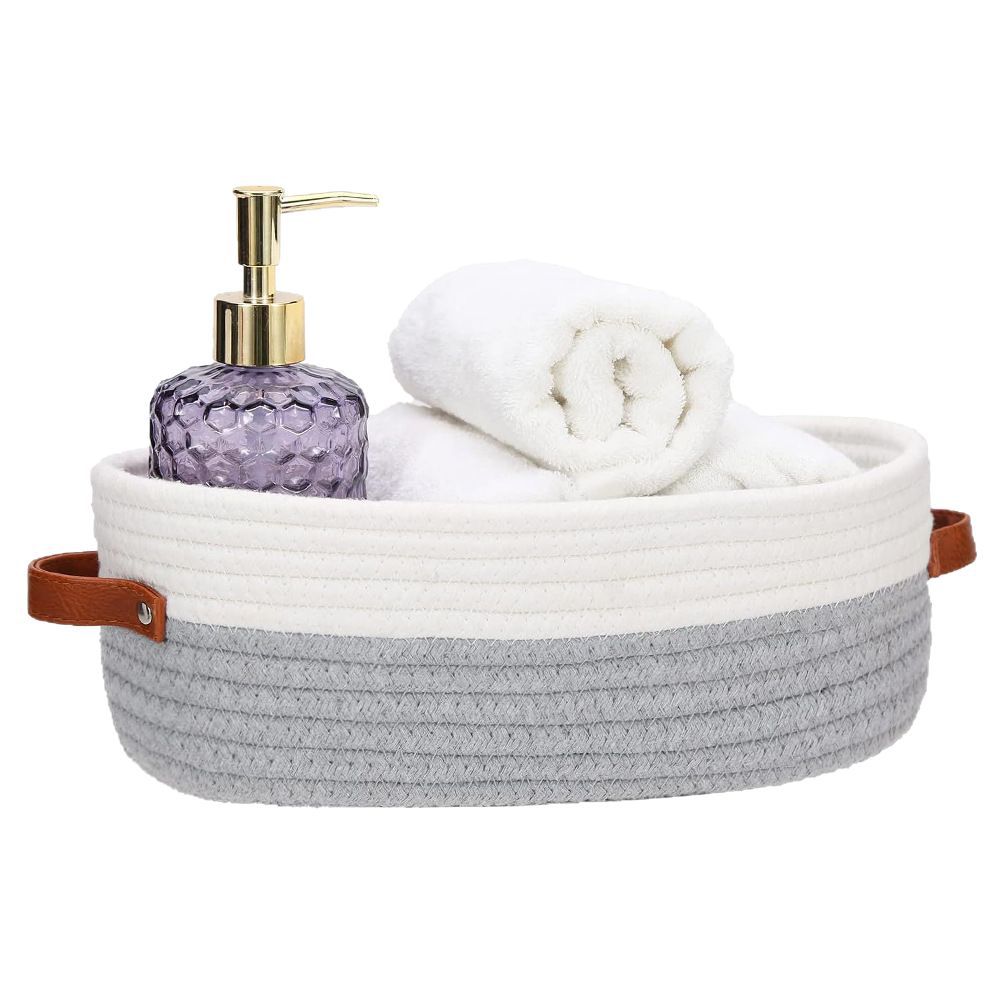 Oval Leather Handle Cotton Rope Toy Bathroom Storage Basket Storage Basket Sundries Storage Basket Amazon Explosions