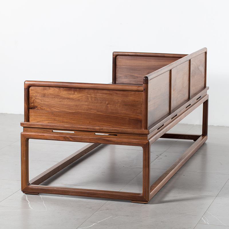 New Chinese Style Luohan Bed, Black Walnut Sofa Combination Furniture, Solid Wood, Modern Simple, Small Apartment Living Room, Zen Style