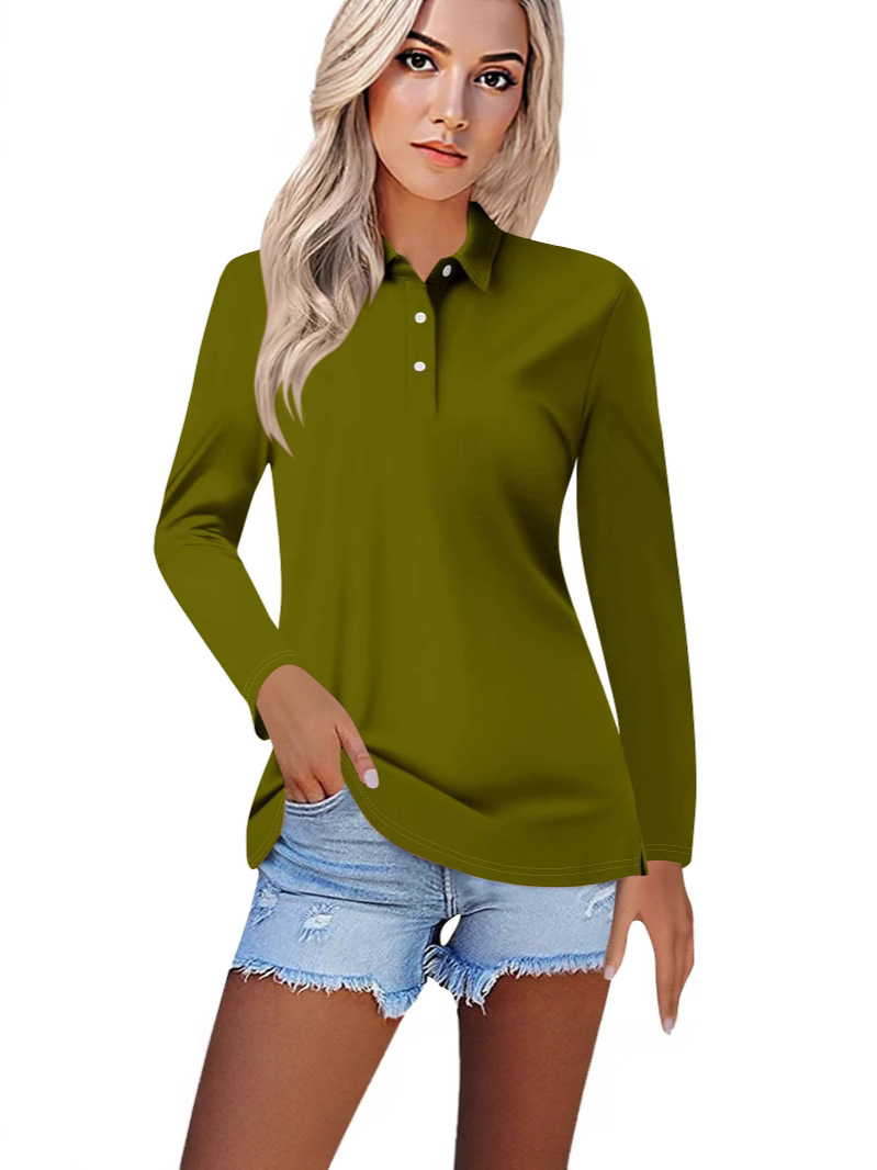 2025 European and American New Style 3D Digital Printing Lapel Casual Buttoned Long-Sleeved Women's Polo Shirt Casual and Versatile