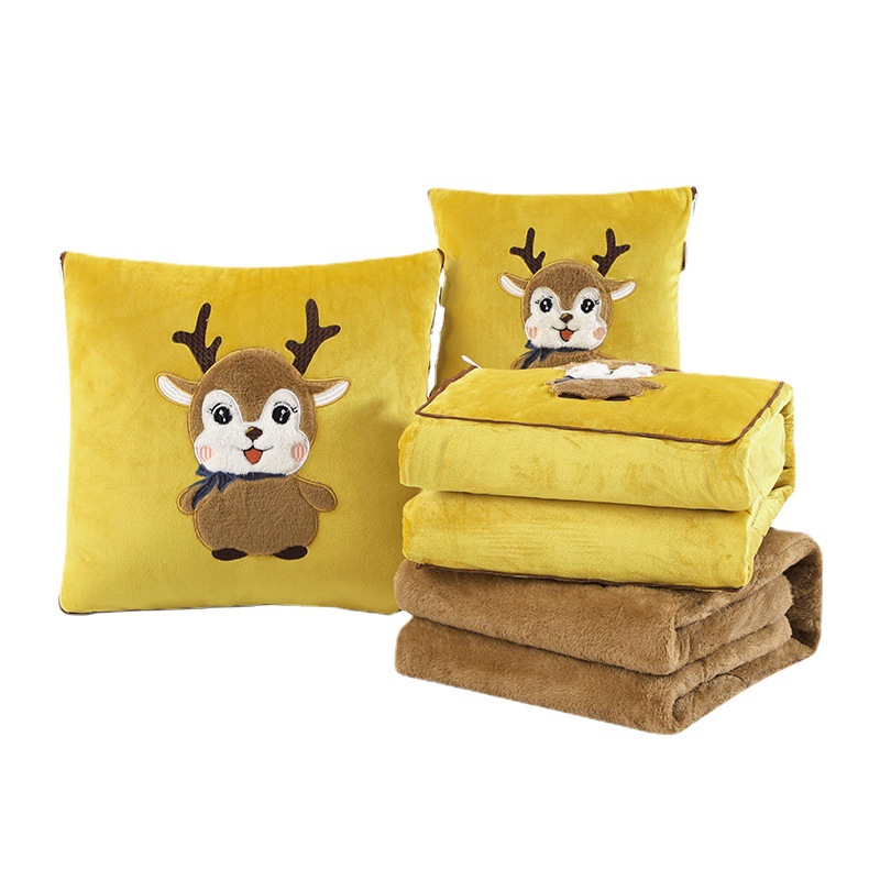 Thickened folding pillow quilt dual-purpose winter coral fleece blanket nap office car pillow quilt wholesale