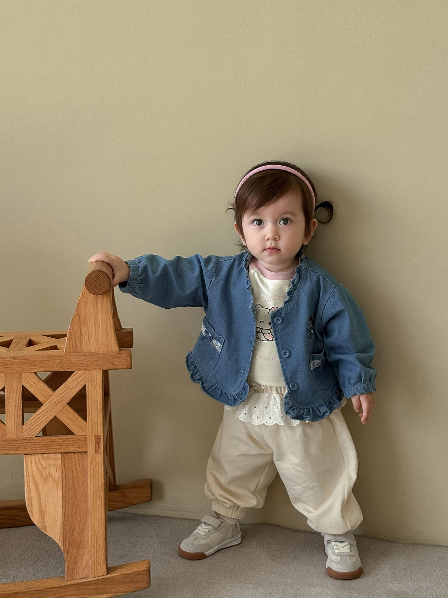 Girls Cat Denim Clothes 2025 New Autumn Children's Style Korean Style Sweet Tops Baby Bow Top