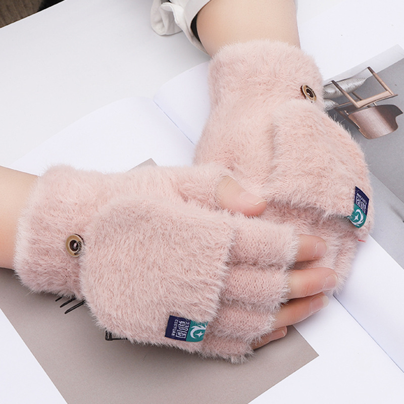 Plush Gloves Cross-Border Winter Gloves Warm Student Flip Gloves Outdoor Gloves Thickened Cold-Proof Internet Celebrity Hot Style