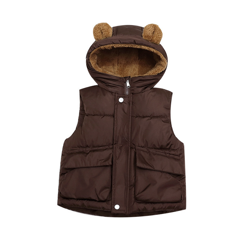 Children's Vest Hooded Thickened Boys' Outer Wearing Warm Waistle Girls' Baby's Velvet Vest Small and Medium-sized Children's Cute Baby