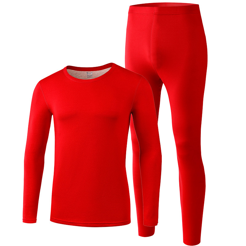 Thermal Underwear Set for Men and Women, Fleece-Lined, Seamless, Heat-Generating, Round Neck, Essential for Autumn and Winter