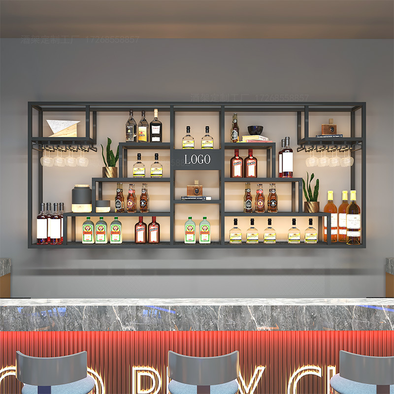 Винный шкаф в индустриальном стиле, настенный стеллаж для бара и ресторана