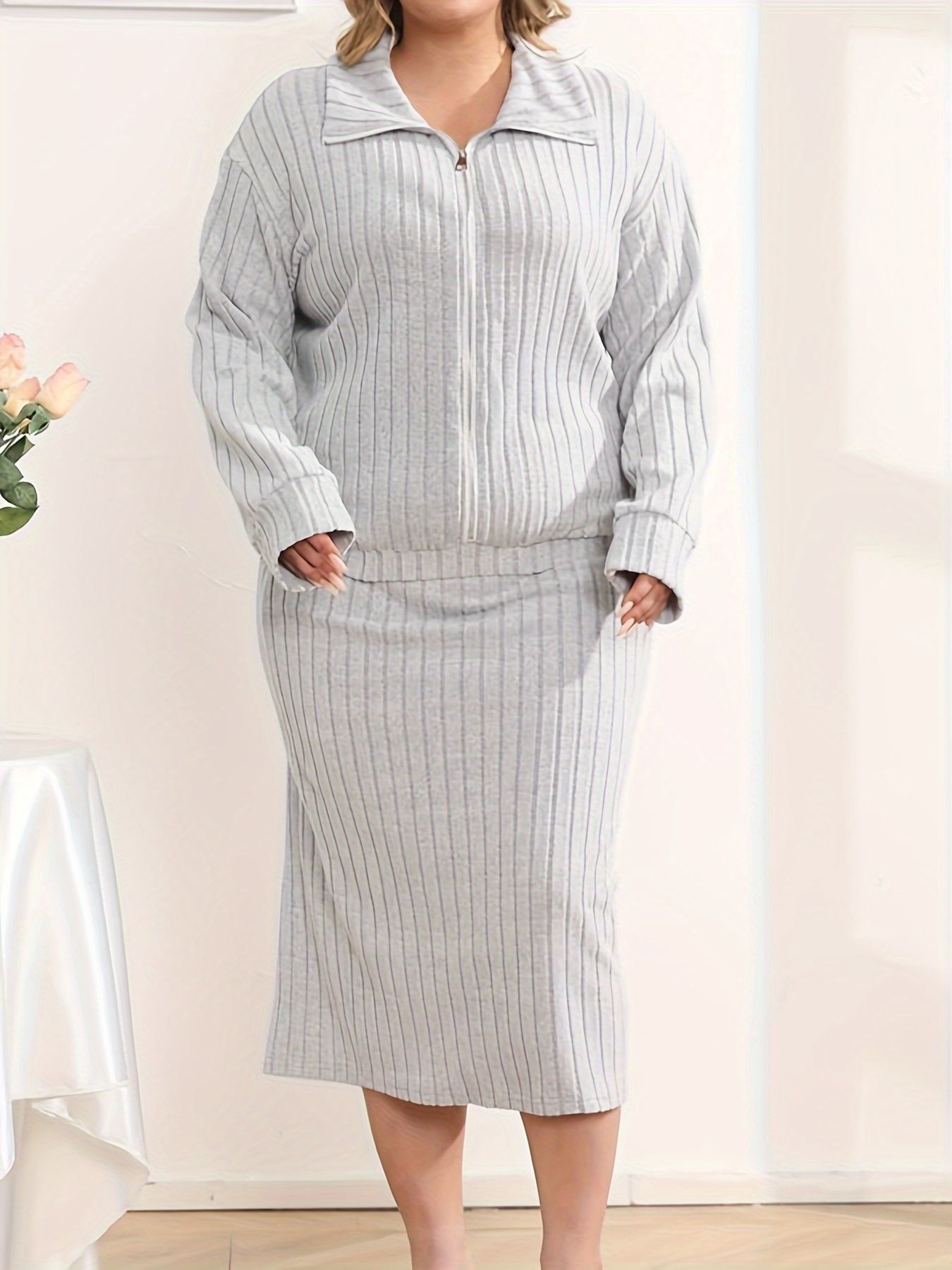 простое элегантное платье с длинным рукавом, серый меланж, комплект с молнией