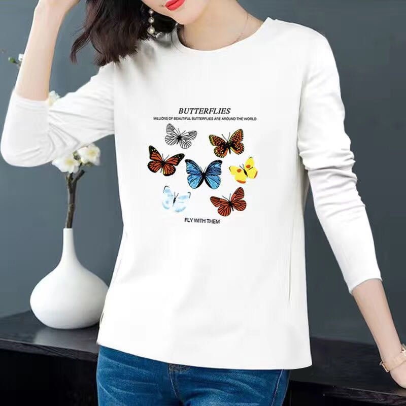 Spring and Autumn Printed Long-sleeved T-shirt plus size Long-sleeved Spring and Autumn Women's Top Loose Slimming Mother's Base Shirt Comfortable Shirt