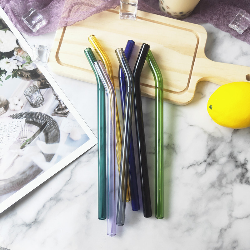 Glass straw 8x 200 high borosilicate color elbow environmental protection creative gift straw factory in stock suit wholesale