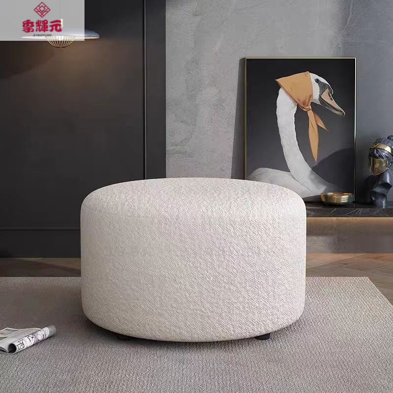 Скандинавское передвижное круглое кресло из ламового велюра, для смены обуви, в клетку, для гостиной, подставка для ног