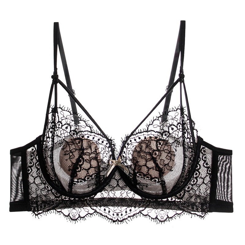 High-End Sexy French Crystal Cup Intimates for Women in Summer, Ultra-Thin Breathable Breast-Retracting Adjustable Lace Bra