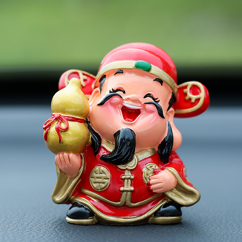 Blue Meow New Product Yingxiang Nafu Red Clothes Q Edition God of Wealth Holding Yuanbao Cornucopia Resin Festive Crafts Ornaments