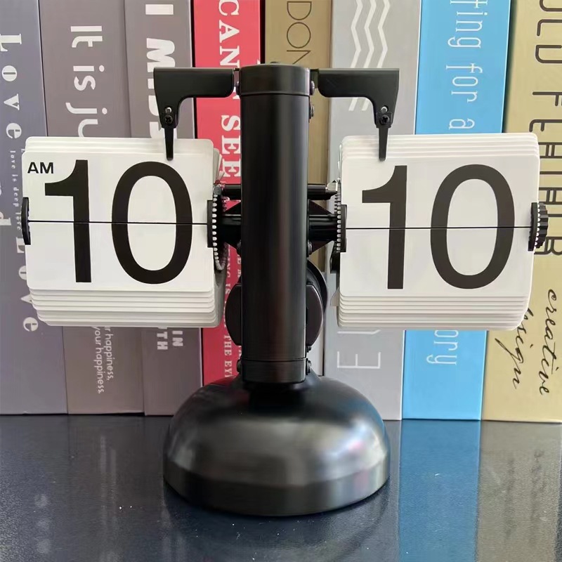 Creative Automatic Page Flip Clock Retro Living Room Decoration Modern Simple Wonderful Carving Clock One-Leg Small Balance Flip Clock