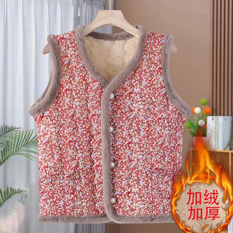 Net red explosions women's cotton-padded fur collar fur coat small floral thickened fleece-lined warm cotton vest mother wholesale