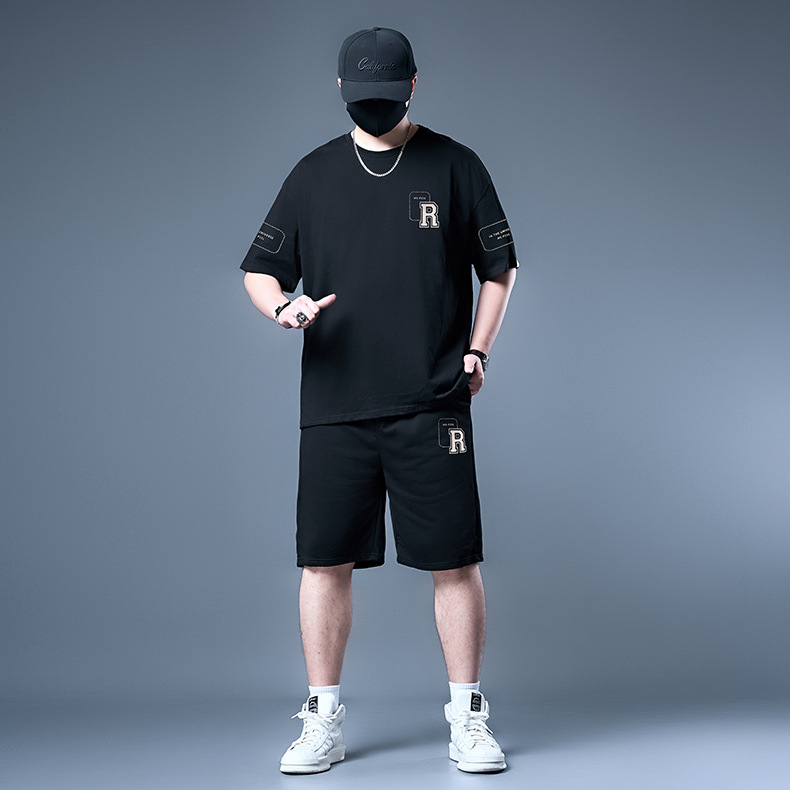 73788-Set Link-Small Triangular Frame P231-Black-701 Short t Black 705 Set Trendy Large Size Suit