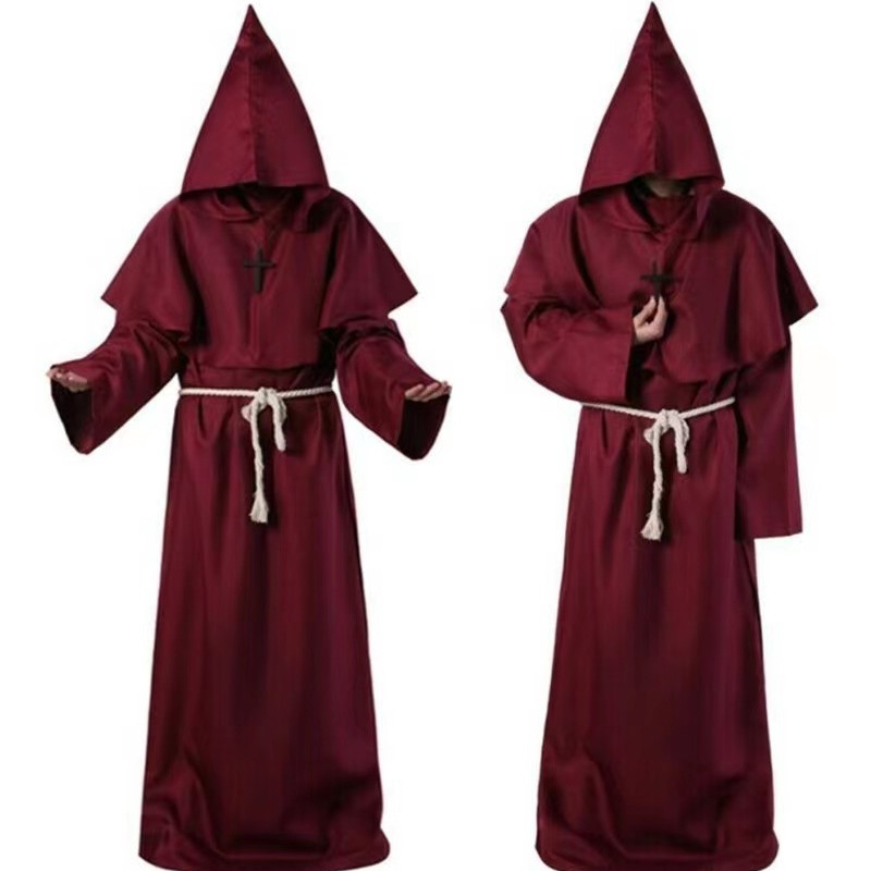Halloween cosplay Costume Medieval Monk Costume Friar Robe Wizard Costume Priest Costume Stage Costume