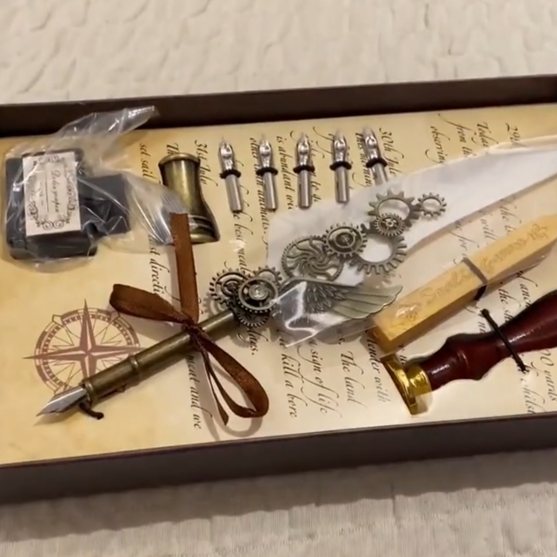 European Retro Quill Pen Mechanical Gear Harry Potter Dip Pen Steampunk Style Gift Box for Friends