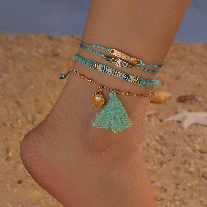 Новый весенний браслет для ног с подвеской в виде ананаса и синими кисточками для детей