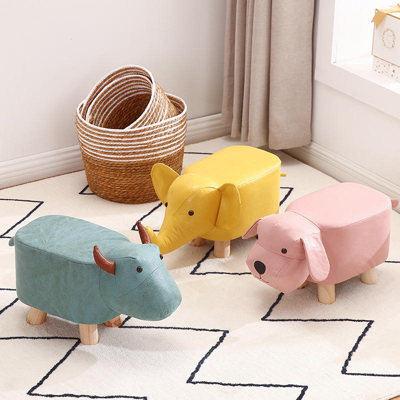 Small Stool Household Children's Stool Cartoon Elephant Stool Internet Popular Solid Wood Fabric Low Stool Animal Stool Door Shoe Changing Stool