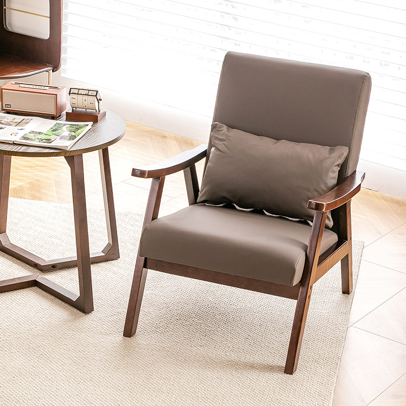 Japanese-Style Fabric Small Sofa, Modern Solid Wood Table and Chair Set for Guesthouses and Hotels, Café Meeting Chair, Japanese-Style Design