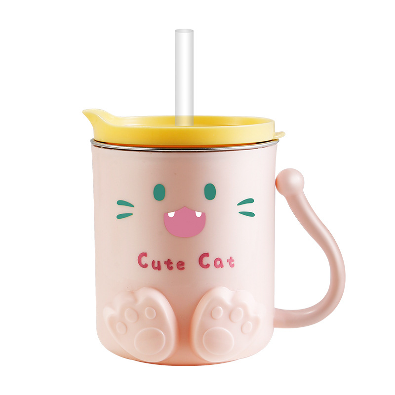 316 Stainless Steel Milk Cup Learning Drinking Cup Baby Drinking Water Cup with Lid and Graduated Straw Children's Drinking Water Cup