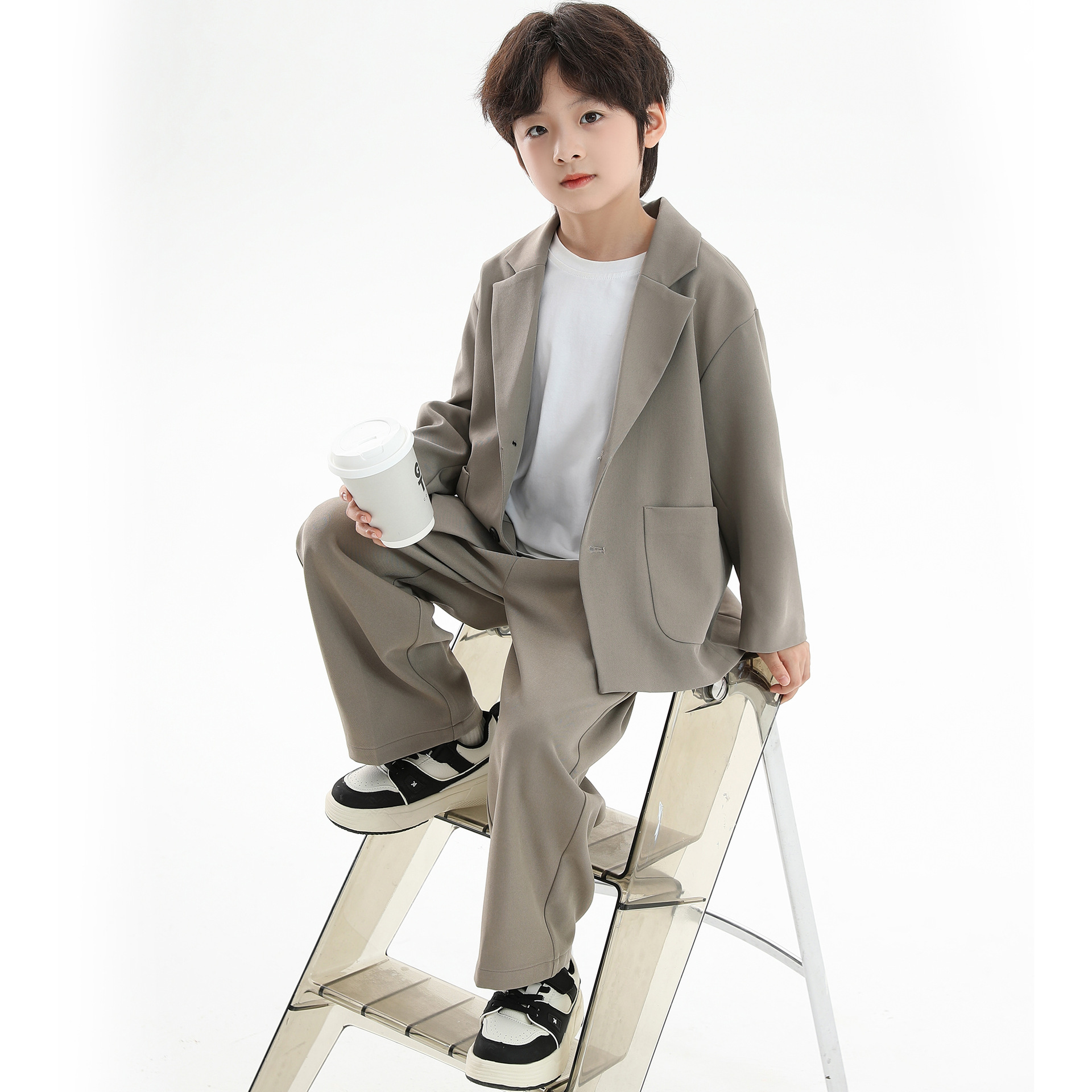 Trendy men's children's clothing suit casual suit 2025 spring and autumn boys high-end dress handsome suit fried street show