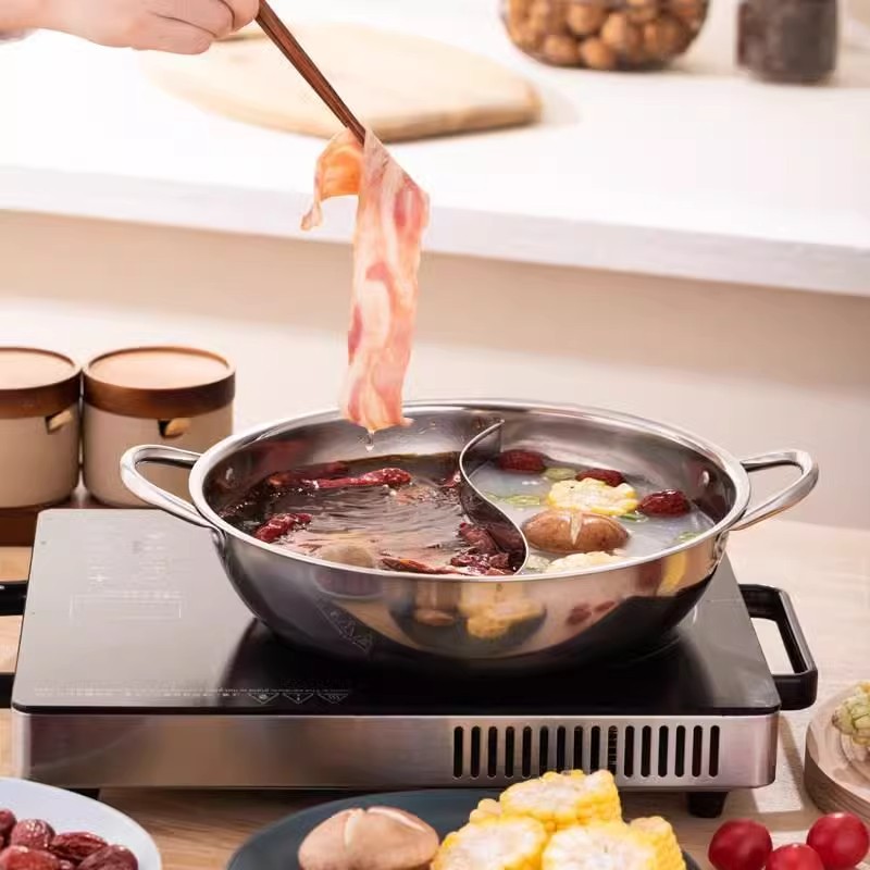 Direct selling thick stainless steel pot mandarin duck hot pot two taste little sheep induction cooker practical gift pot batch