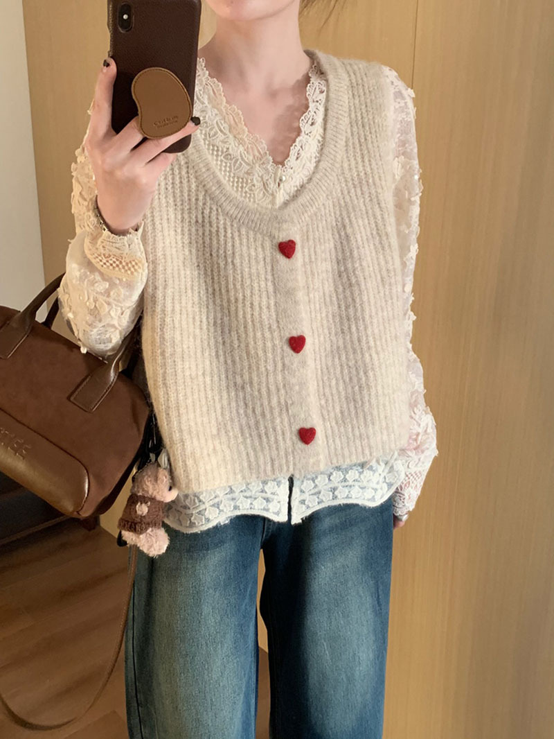 Spring 2025 New Niche Unique Chic Heart Academy Style Knitted Soft Waxy Skin-Friendly Vest Top