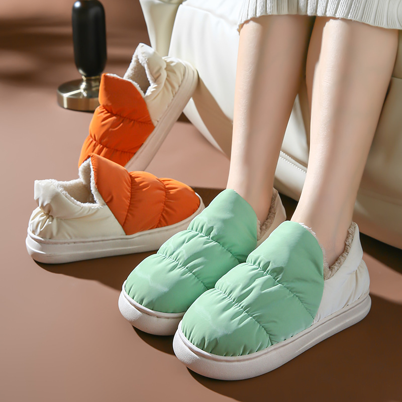 Women's Cotton Slippers with Heel Cover, Winter Warm Indoor Non-Slip Couple Home Maternity Waterproof Cotton Shoes for Autumn and Winter, Men's Home Use