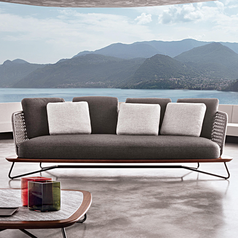 Nordic Style Outdoor Sofa Combination Living Room Courtyard Leisure Outdoor Villa Rattan Sofa Balcony Rattan Chair Coffee Table Furniture