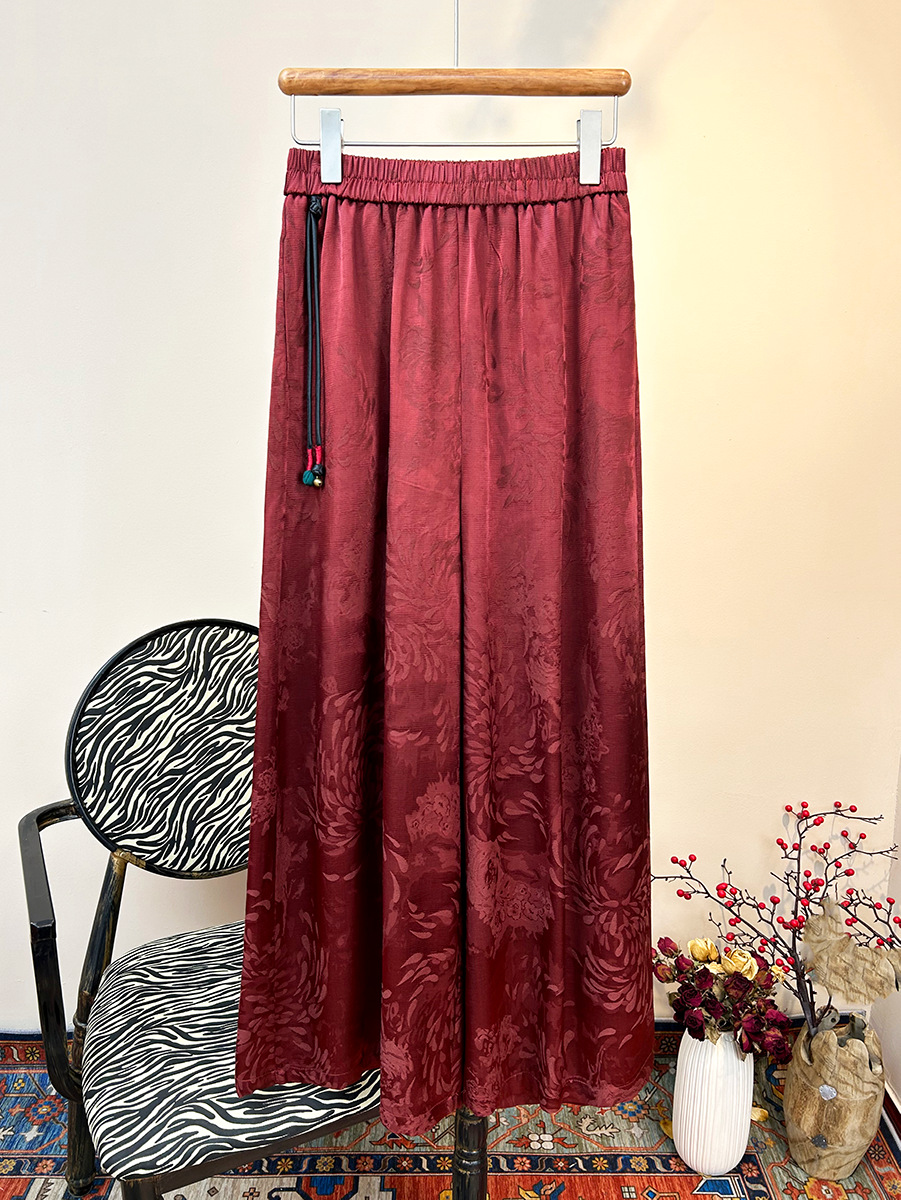 2025 Spring New Chinese Tassel Pants National Style Atmospheric Wide Leg Pants Jacquard Simple Fashion Casual Pants