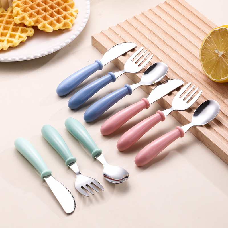 Cross-border Hot Selling 304 Stainless Steel Children's Spoon Fork suit Student Baby Feeding Tableware Baby Dining Portable Box